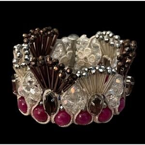 Unique Vintage Statement Bracelet Rhinestones Beads Lace Flowers